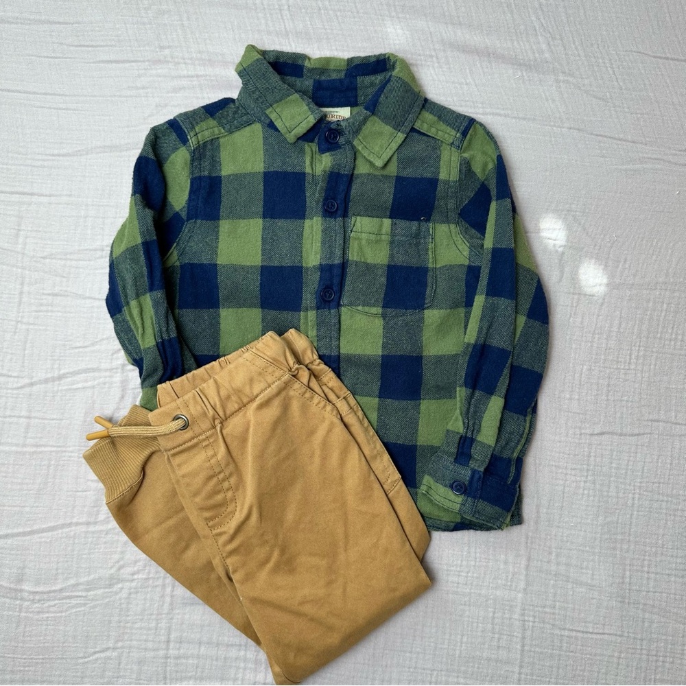 Telluride Clothing Set Plaid shirt and brown orange pant. Size 3T